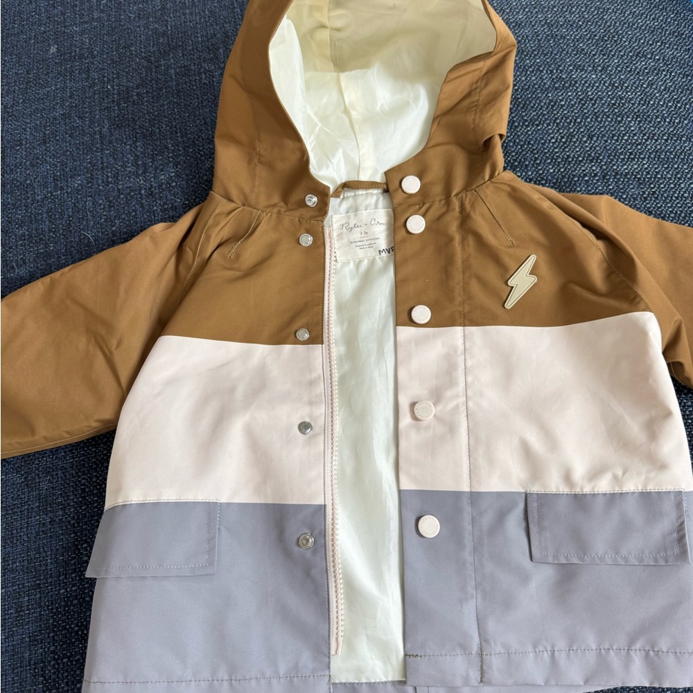Rylee + Cru Kids Colorblock Raincoat in Brown, Cream, and Gray